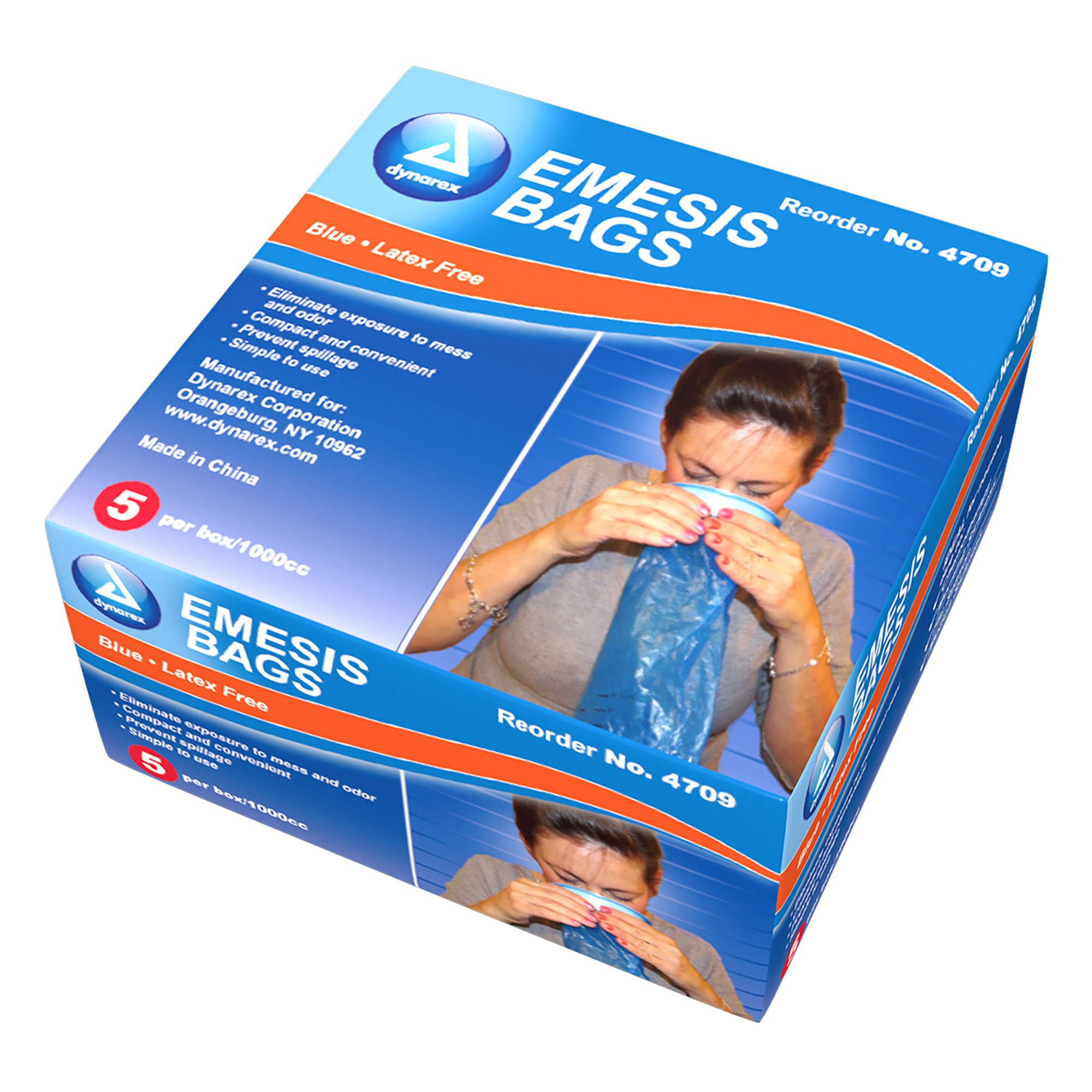 Dynarex® Single-Use Emesis Bags, Dispenser Box, Blue (120ct)