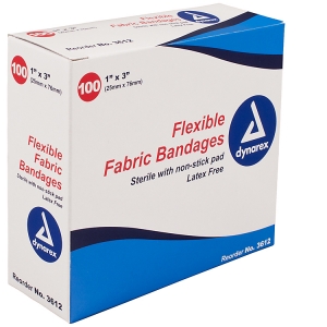 3612 Dynarex® 1` x 3` Sterile Cloth Fabric Adhesive Bandages - Bulk