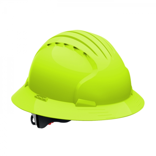 280-EV6161 PIP® JSP® Evolution® Deluxe 6161 Full Brim Hard Hat with HDPE Shell, 6-Point Polyester Suspension and Wheel Ratchet Adjustment: BRIGHT LIME YELLOW
