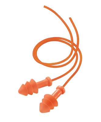 Multiple Use Triple Flange Orange Polyurethane And Foam Corded Earplugs