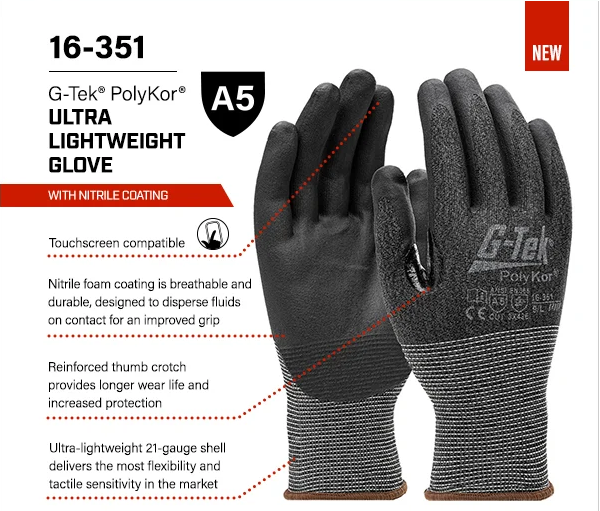 G-Tek® PolyKor® 21-Gauge Nitrile Coated A5 Cut Gloves