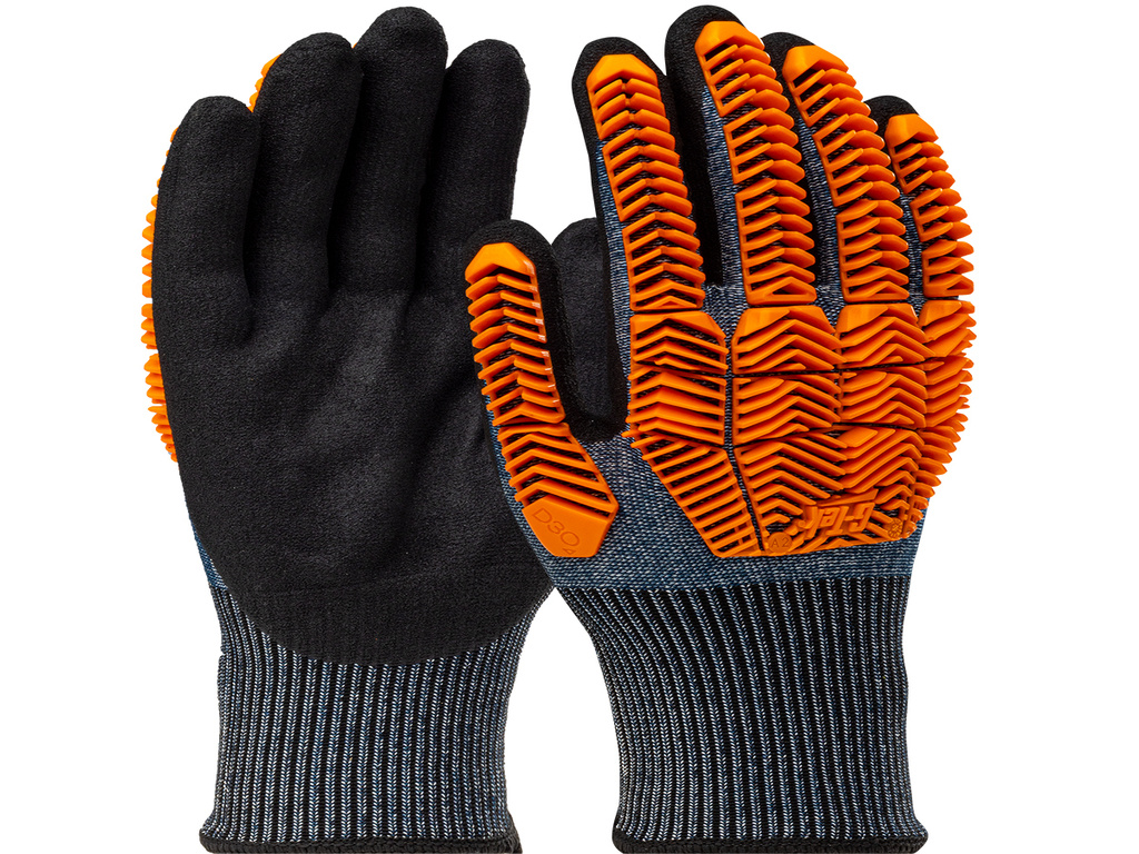 16-MPT430 PIP G-Tek® PolyKor® 
Seamless Knit PolyKor® Blended Glove with D3O® A4 Impact Protection and Nitrile MicroSurface Coated Palm & Fingers