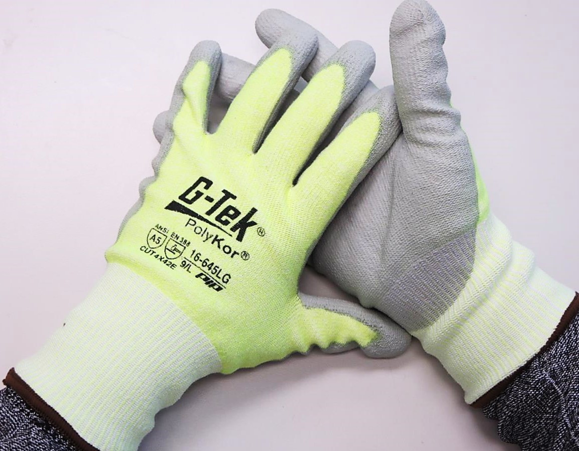 #16-645LG PIP® Hi-Viz G-Tek® PolyKor™ PU Coated Grip A5 Cut Gloves 