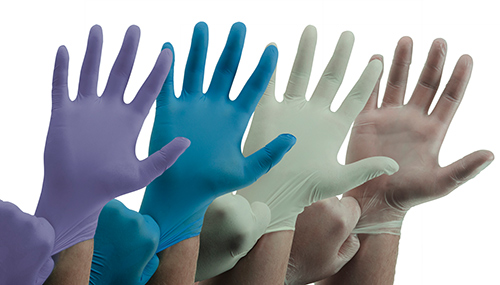 Colored Single-Use Latex, Vinyl and Nitrile Gloves