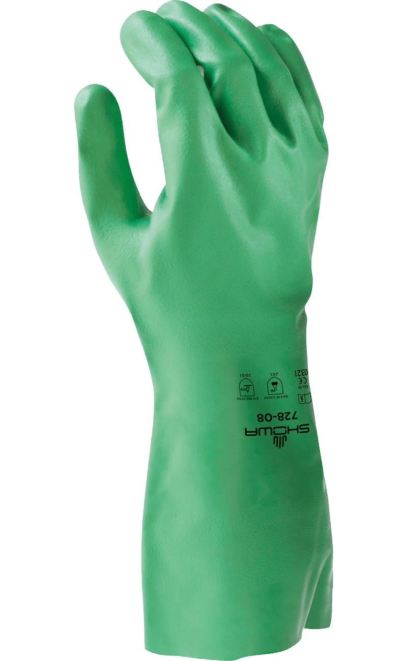 Showa® 728 Biodegradable Unsupported 15-mil  Chemical Resistant Nitrile Gloves w/ EBT