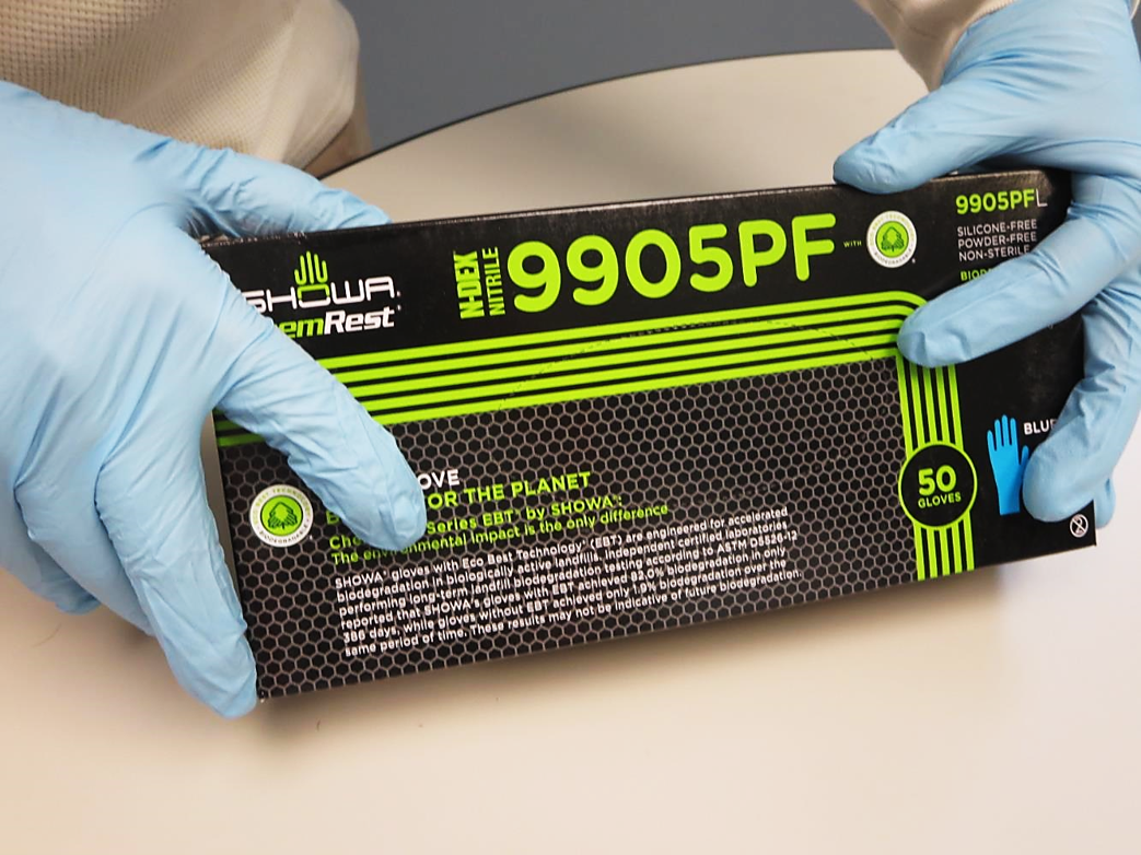 9905PF Showa® 11-inch 6-mil Disposable  Blue Powder-Free Nitrile Gloves