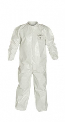 DuPont™ Tychem® 4000 Coverall - Collar. Elastic Wrists and Ankles. Storm Flap with Adhesive Closure. Bound Seams. White.