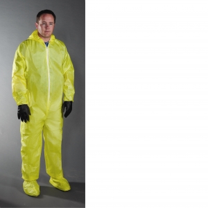 3679 PosiWear UB Plus Yellow Disposable Protective Suit Coveralls w/ Hood & Boots