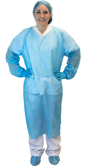 Disposable Blue Polypropylene Isolation Cover Gowns w/ Elastic Cuffs