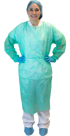 Disposable Green Polypropylene Isolation Cover Gowns w/ Elastic Cuffs