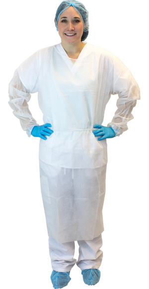 Disposable White Polypropylene Isolation Cover Gowns w/ Elastic Cuffs