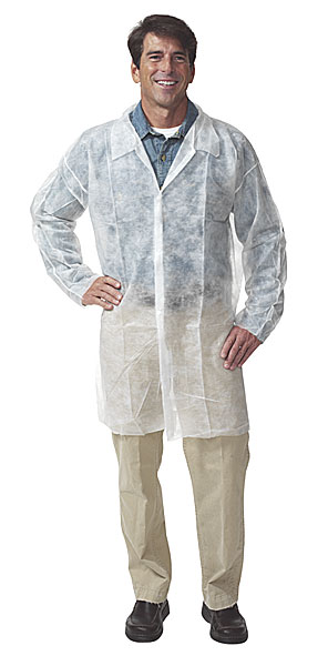 Safety Zone® White Polypropylene Lab Coats w/ No Pockets, Elastic Cuffs