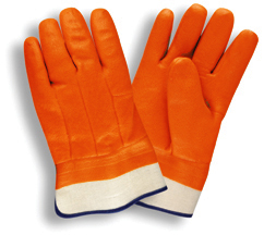 Economy Fluorescent Orange Foam Lined Chemical-Resistant PVC Gloves w/ Safety Cuff