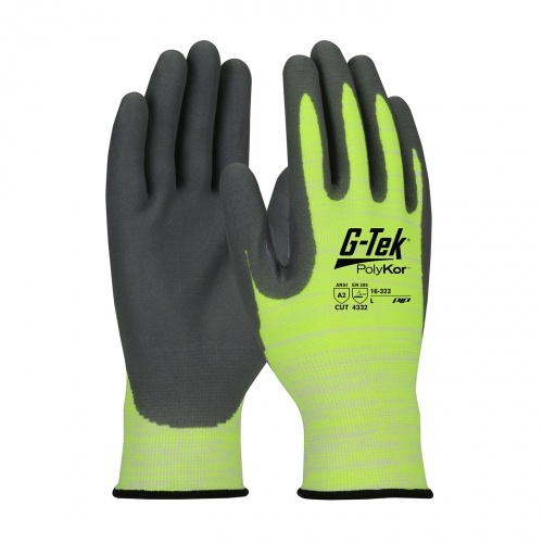 #16-323 PIP® G-Tek® PolyKor™
Seamless Knit Hi-Vis Glove with Nitrile Coated Foam Grip on Palm & Finger