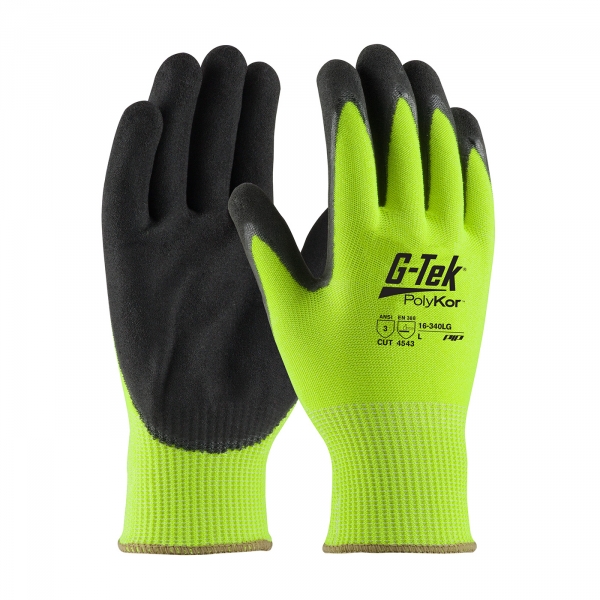 PIP G-Tek® PolyKor™ Hi-Vis Double Dipped Nitrile Coated Gloves #16-340LG