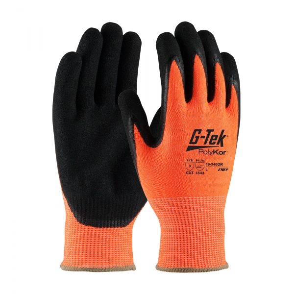 PIP G-Tek® PolyKor™ Hi-Vis Double Dipped Nitrile Coated Gloves #16-340OR