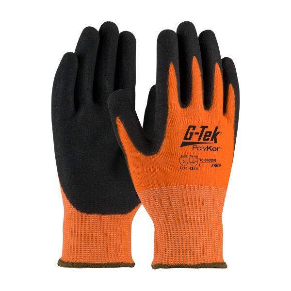 #16-343OR PIP® G-Tek® PolyKor™ Hi-Vis Nitrile Coated Gloves 