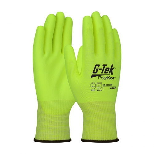 #16-520HY G-Tek® PolyKor™
Hi-Vis Seamless Knit PolyKor™ Blended Glove with Polyurethane Coated Smooth Grip on Palm & Fingers