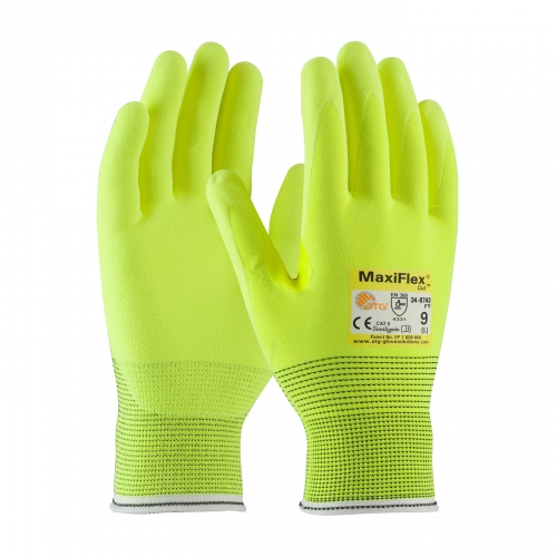 #34-8743FY PIP® MaxiFlex® Cut™ MicroFoam Palm Coated Hi-Vis Seamless Knit Gloves 