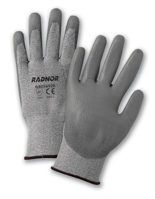 Coated HPPE Cut Resistant Gloves, Gray, Economy Coated Cut-Resistant HPPE String Knit Work Gloves, cut level 2