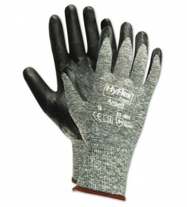 11801 Ansell® HyFlex® 11-801 Black Foam Nitrile Palm Coated Protective Gray Nylon Knitted Gloves