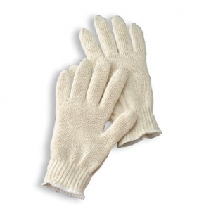 Natural Light Weight Polyester/Cotton Seamless String Gloves With Knit Wrist