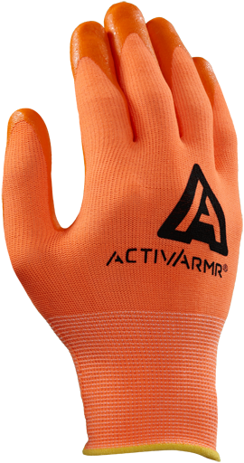 97-012 Ansell ActivArmr® 15 Gauge Hi-Viz Orange Nitrile Palm Coated Work Glove