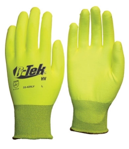 33-425LY PIP® G-Tek® GP™ Hi-Vis Seamless Knit Polyester Glove with Polyurethane Coated Smooth Grip on Palm & Fingers

