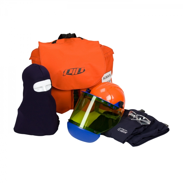 #9150-5488E  PIP® HRC 2 ARC Coverall Flash Kit - 12 Cal/cm2 contains dual certified coverall, hard hat with arc shield, balaclava, safety glasses and carry bag