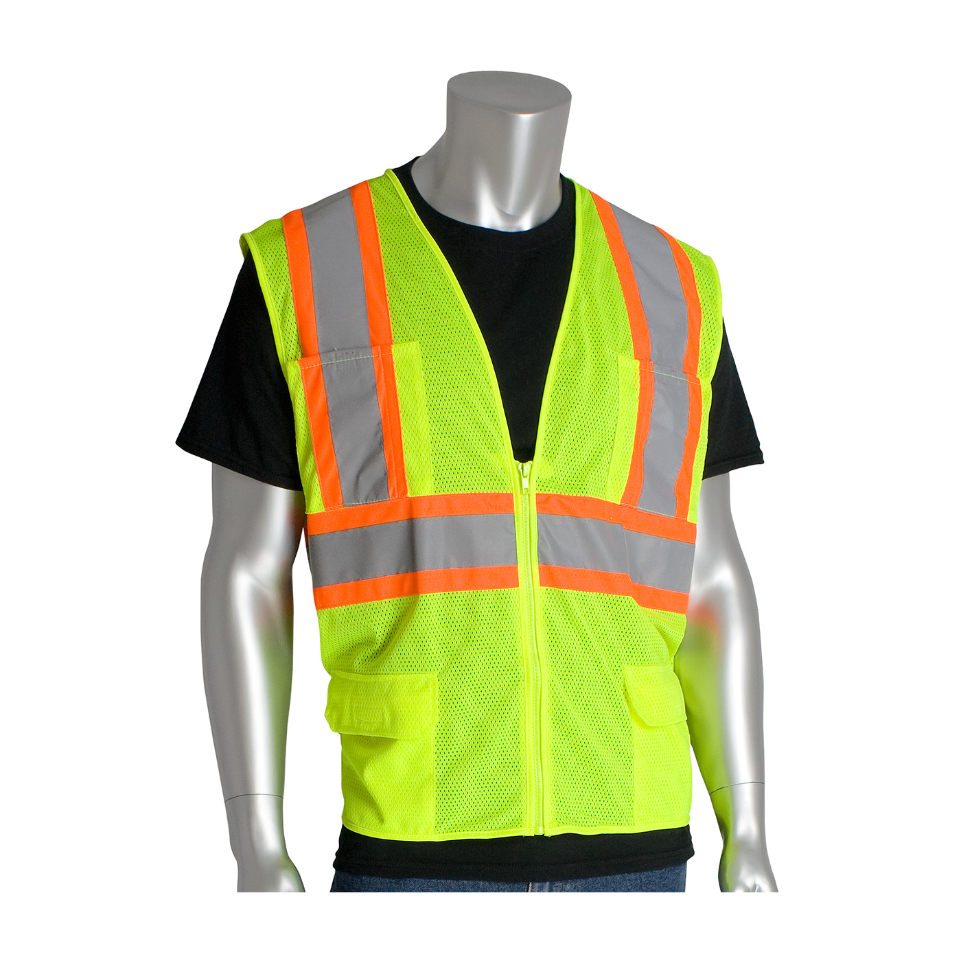 #302-MVZP PIP® ANSI Type R Class 2 Two-Tone Six Pocket Mesh Vest - Yellow