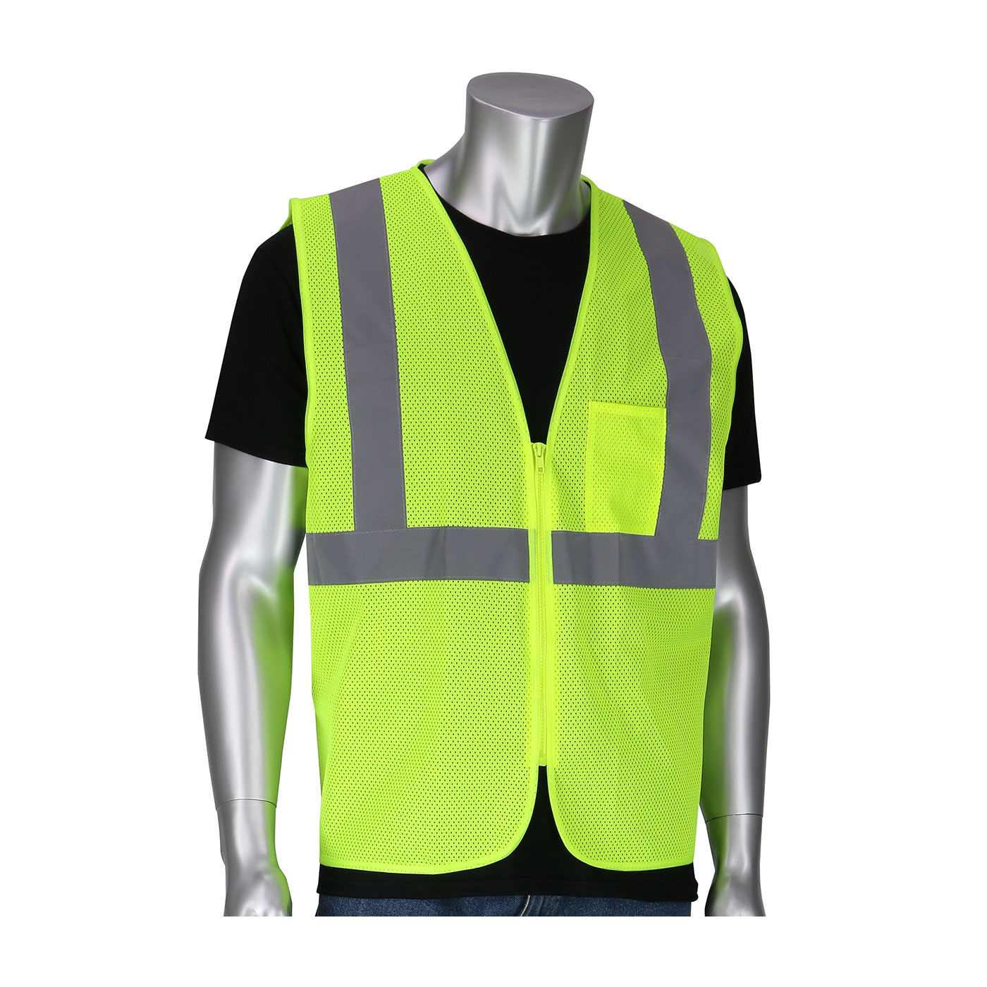 302-V100 PIP® ANSI Type R Class 2 Dual Sized Value Zipper Mesh Vest - Yellow