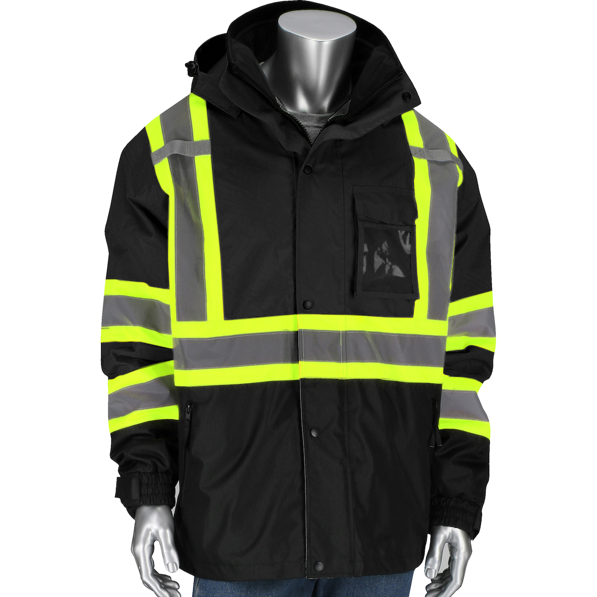 #331-1772 PIP® 3 in 1 ANSI 107 Type O1 Class 1 Two Tone Black Bottom Bomber Jacket 