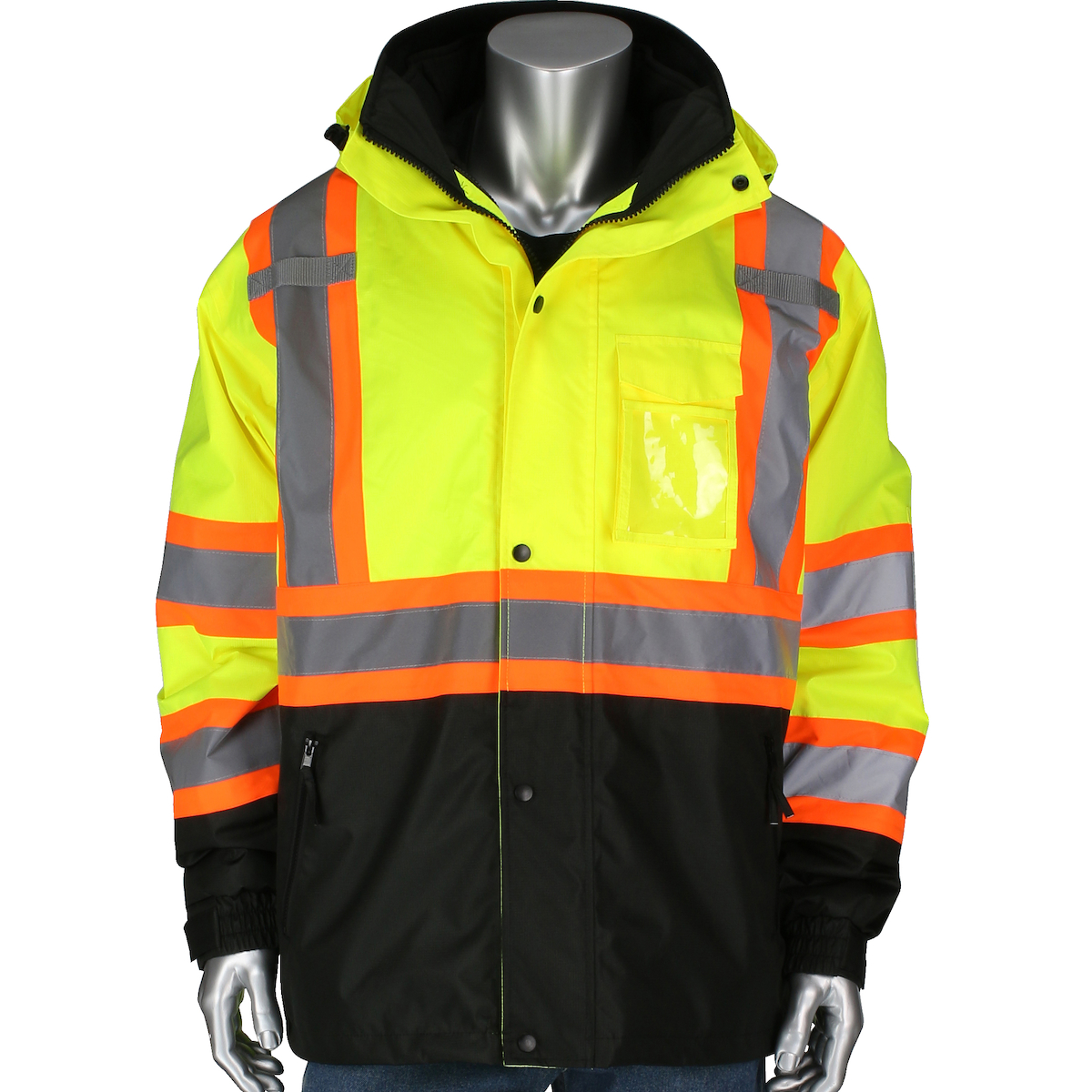 #333-1772-LY PIP® ANSI 107 Type R Class 3 in 1 Two Tone Black Bottom Bomber Jacket - Hi-Viz Yellow