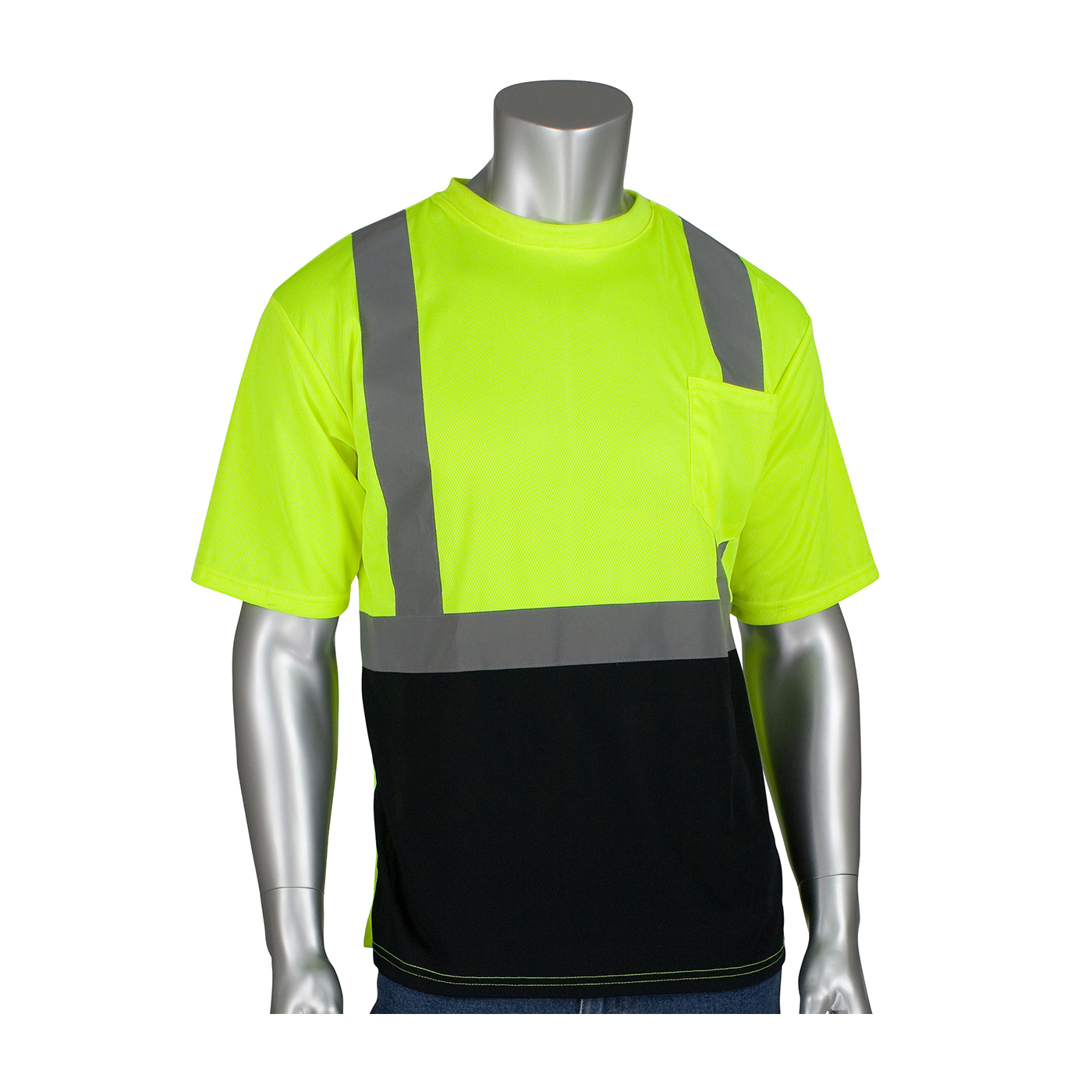 #312-1275B PIP® Class 2 Hi-Viz T-Shirts w/ Black Bottom and Chest Pocket