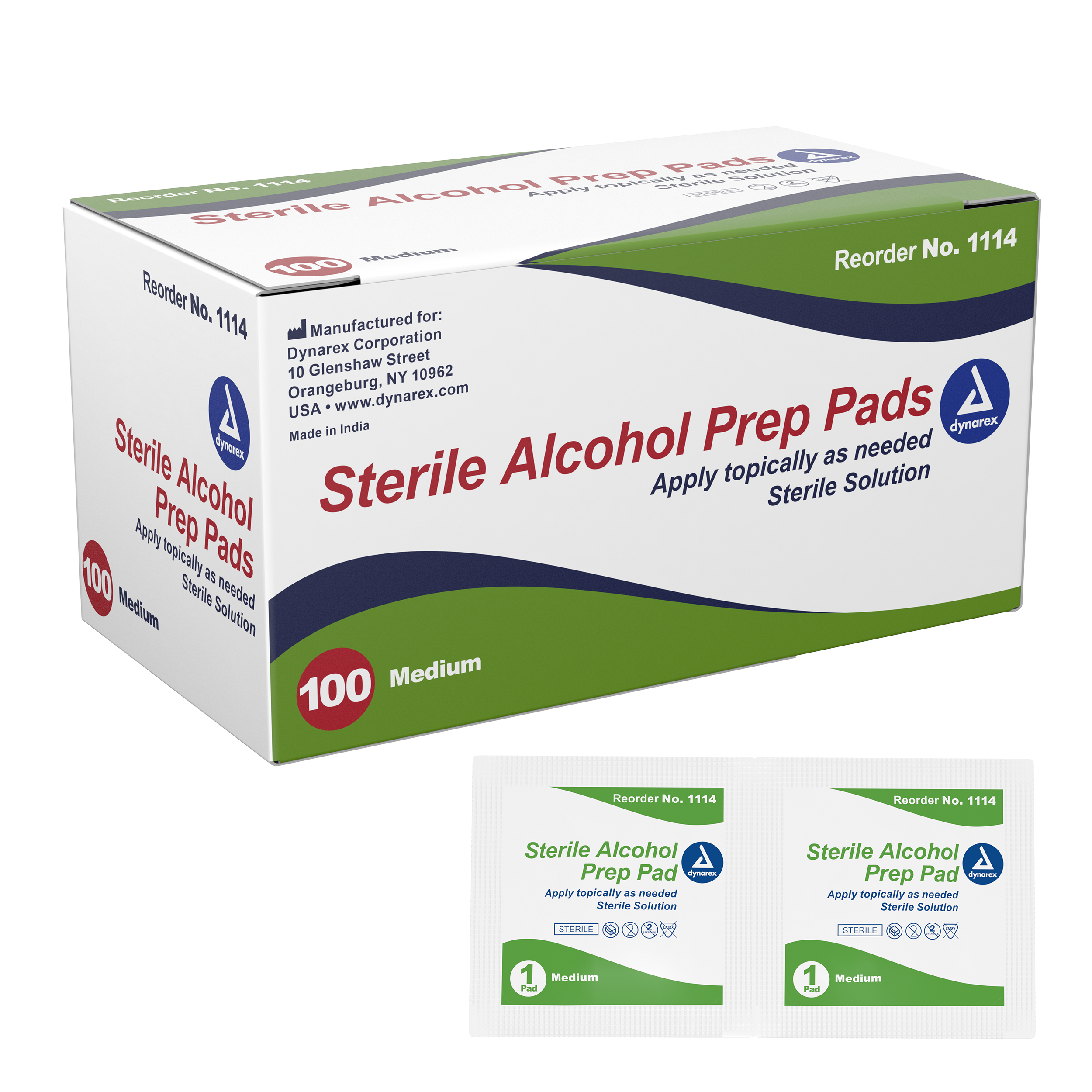 1114 Dynarex Medium Sterile Alcohol Prep Pads