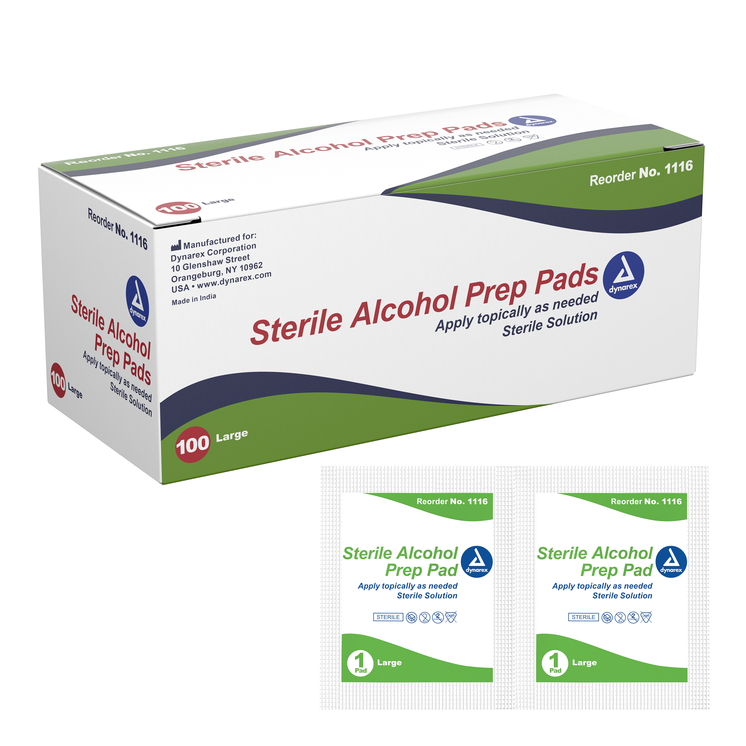 1116 Dynarex Large Sterile Alcohol Prep Pads