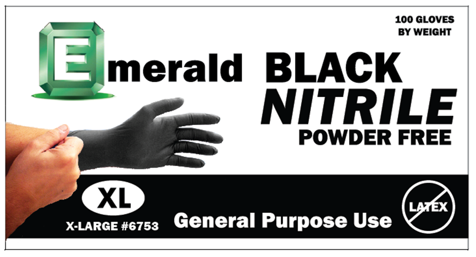 Emerald 3-mil General Duty Powder-Free Black Nitrile Gloves
