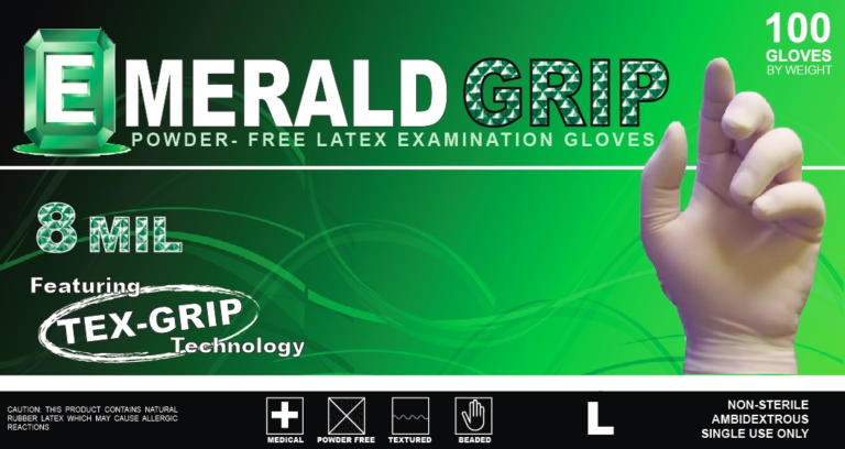 Emerald 8-mil Grip Powder-Free Latex Gloves