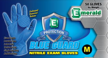 Emerald Blue Guard 6-mil Powder-Free Nitrile Gloves with Raised Diamond Grip