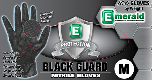 Emerald Black Guard 7-mil Powder-Free Nitrile Gloves with Raised Diamond Grip