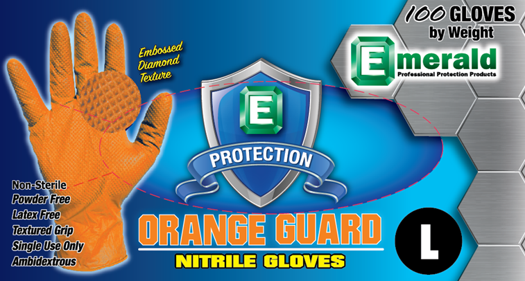 Emerald Orange Guard 7-mil Powder-Free Nitrile Gloves with Raised Diamond Grip