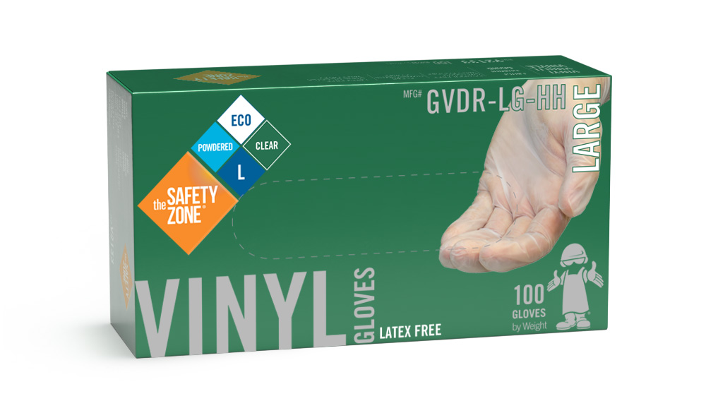 #86-GVDR-HH Safety Zone® Powdered 3.5-mil General Purpose Latex-Free Clear Vinyl Gloves
