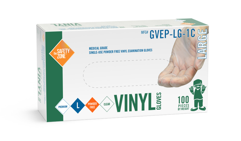 #GVEP-SIZE-1C Safety Zone® Powder-Free Standard Clear Vinyl Gloves
