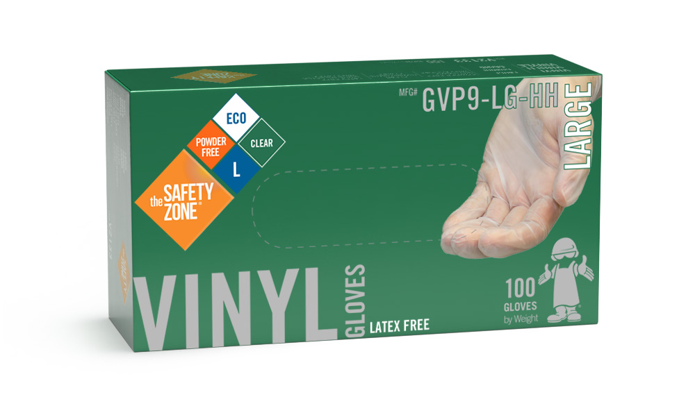 #GVP9-SIZE-HH Safety Zone® Economy 3.5-mil Powder-Free Standard Clear Vinyl Gloves
