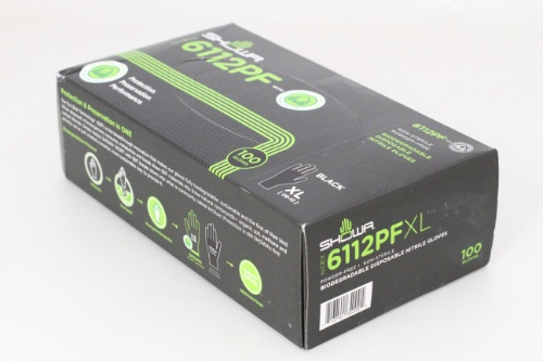 6112PF Showa® Black Biodegradable Single-Use Powder-Free EBT Nitrile Gloves
