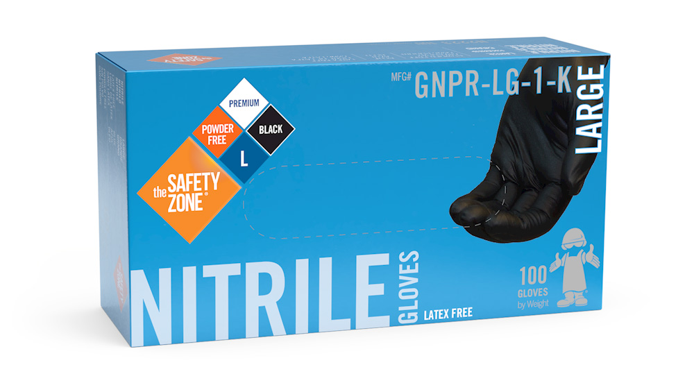 #GNPR-(SIZE)-1-K Safety Zone® 5.3 mil Black Powder-free Non-Medical Nitrile Gloves