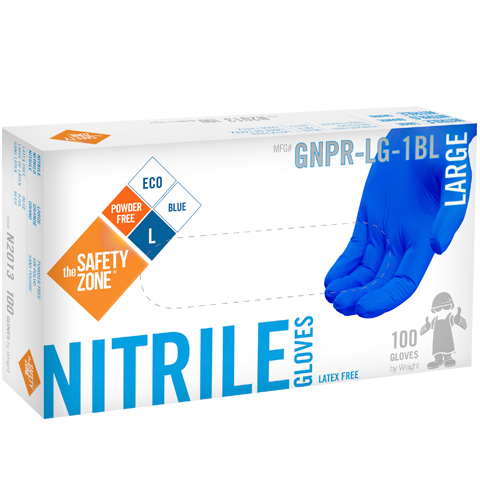Safety Zone #GNPR-1BL Economy Industrial Powder-Free Blue 2-mil Nitrile Gloves