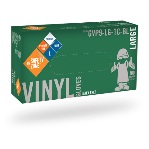 #GVP9-(SIZE)-1C-BL Supply Source Safety Zone® Powder Free Blue Vinyl Gloves
