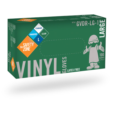 #GVDR-SIZE-1 Supply Source Safety Zone® Powdered Clear Vinyl Gloves
