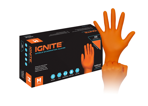 9788 Aurelia®  Heavy duty Ignite™ Nitrile Powder-Free Orange Exam Gloves